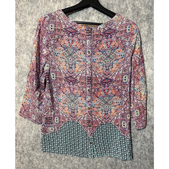 Maeve Athropologie Sydney Silk Top Womens 6 Multicolor Mosaic Print Button Back - Picture 3 of 6